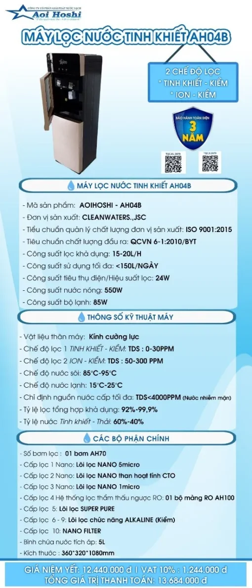 Máy lọc nước tinh khiết AOI HOSHI AH04B